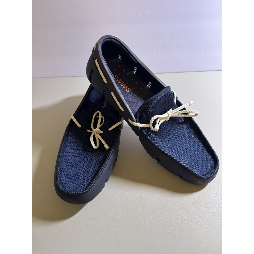 Swims Men's Braided Lace Loafers Navy Blue Size 8 Nautical Boat Shoes Excellent